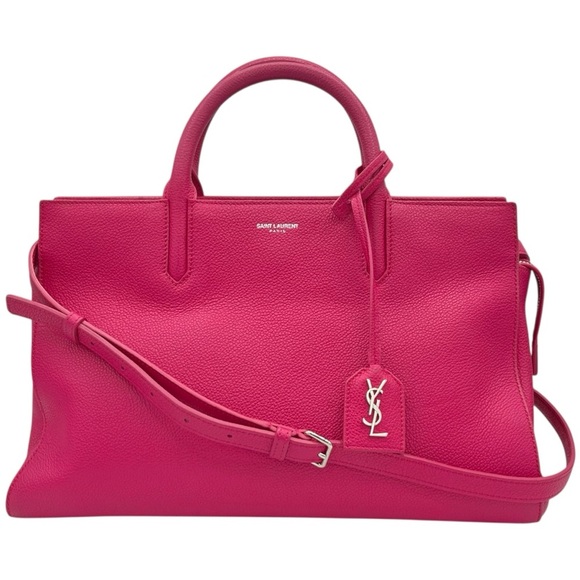 Saint Laurent Pink Leather Small Cabas Rive Gauche Crossbody Tote Bag - Picture 1 of 15